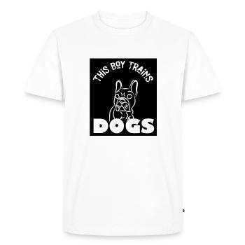 Un garçon aime les chiens, obéissance à l'école, - T-shirt Premium bio Homme - blanc - Devant - Nico (187cm)
