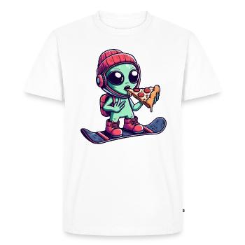 Cool Alien Ride Snowboard Et Mange De La Pizza - T-shirt Premium bio Homme - blanc - Devant - Nico (187cm)