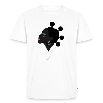 Fille noire avec des cheveux mignons et une veste blanche - T-shirt Premium bio Homme - blanc - Devant - Nico (187cm)