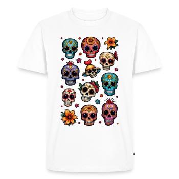Mexican skull - sugar skull - doodle - Men's Premium Organic T-Shirt - white - Front - Nico (187cm)