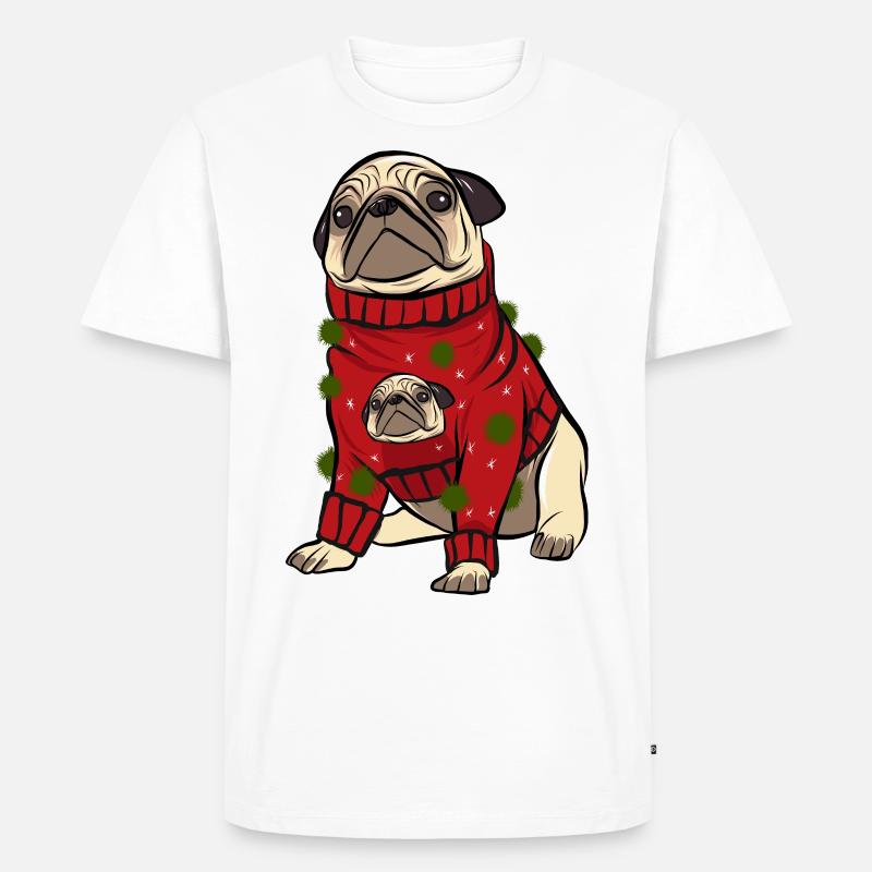 Mops im hässlichen Weihnachtspullover - Männer Premium Bio T-Shirt - undefined