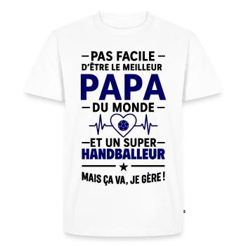 Heart + Handball – Super Papa Handball Player - Men's Premium Organic T-Shirt - white - Front - Nico (187cm)