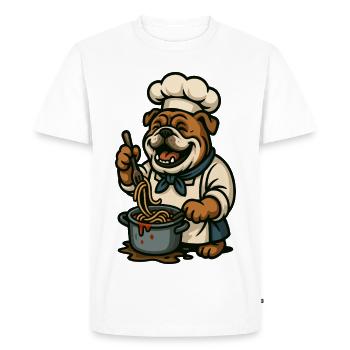 Bulldog Chef Cuisine Spaghetti Heureux Art De Dessin Animé - T-shirt Premium bio Homme - blanc - Devant - Nico (187cm)