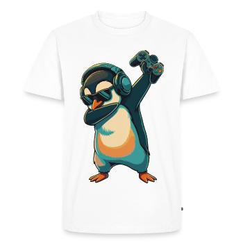 Gamer Penguin Bird Playing Video Games Art - Men's Premium Organic T-Shirt - white - Front - Nico (187cm)