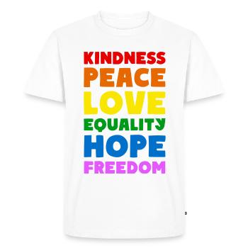 GENTILLESSE PAIX AMOUR ÉGALITÉ ESPOIR LIBERTÉ - T-shirt Premium bio Homme - blanc - Devant - Nico (187cm)