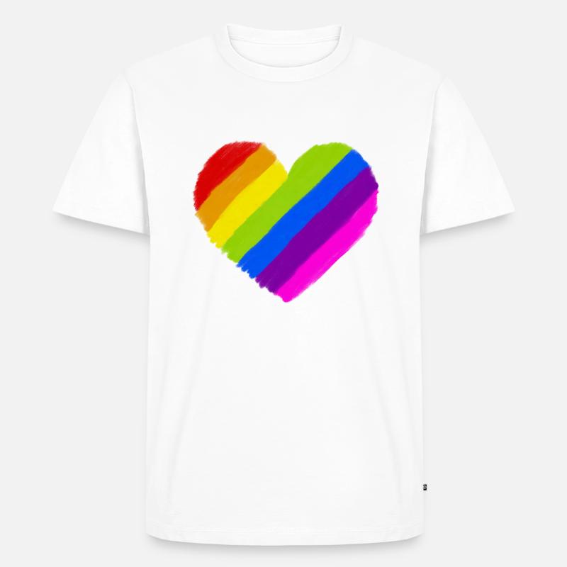 Pride Regenbogen Herz - Männer Premium Bio T-Shirt - Weiß