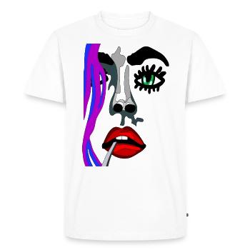Eye open with red lips - fhscribble face - Men's Premium Organic T-Shirt - white - Front - Nico (187cm)
