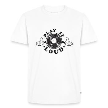 DJ Vinyl Play it loud Retro - T-shirt Premium bio Homme - blanc - Devant - Nico (187cm)