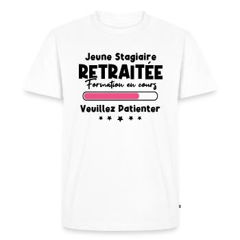 Jeune stagiaire retraitée formation en cours - T-shirt Premium bio Homme - blanc - Devant - Nico (187cm)