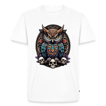 Decorative colorful owl with skull - Men's Premium Organic T-Shirt - white - Front - Nico (187cm)