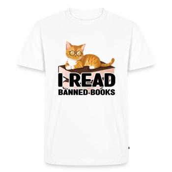 J’ai lu un livre interdit Cat Lover Reader Read - T-shirt Premium bio Homme - blanc - Devant - Nico (187cm)