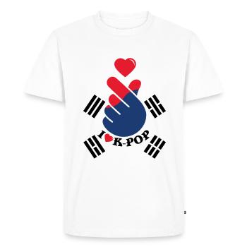 J’aime K-Pop coeur geste de la main Drapeau - T-shirt Premium bio Homme - blanc - Devant - Nico (187cm)