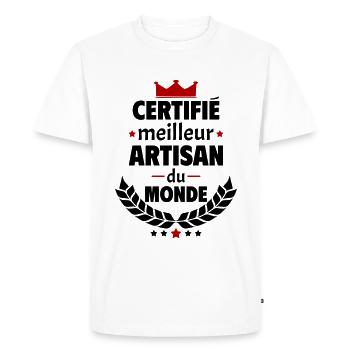 Certifié meilleur artisan du monde, cadeau de noël - T-shirt Premium bio Homme - blanc - Devant - Nico (187cm)