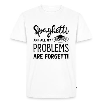 Spaghetti Make Problems Forgetti Ironic Saying - Men's Premium Organic T-Shirt - white - Front - Nico (187cm)