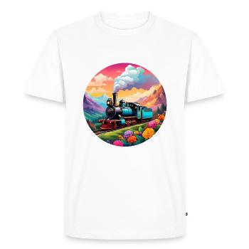 Nostalgic smoking steam locomotive - Men's Premium Organic T-Shirt - white - Front - Nico (187cm)