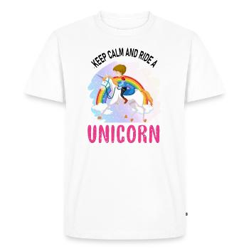 Restez calme et montez une licorne licorne - T-shirt Premium bio Homme - blanc - Devant - Nico (187cm)