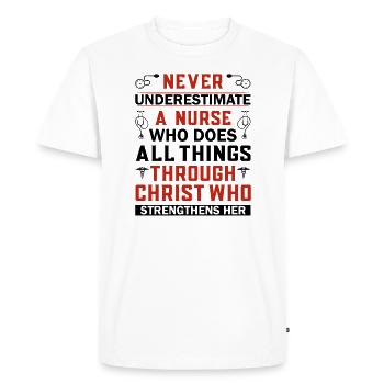 Never underestimate a nurse - Men's Premium Organic T-Shirt - white - Front - Nico (187cm)