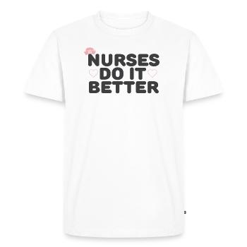 L’infirmière l’améliore - T-shirt Premium bio Homme - blanc - Devant - Nico (187cm)