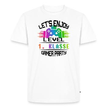 Niveau 1 .CLASS restez calme et jouez - T-shirt Premium bio Homme - blanc - Devant - Nico (187cm)