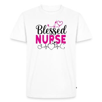Infirmière bénie - T-shirt Premium bio Homme - blanc - Devant - Nico (187cm)