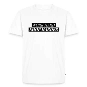 Travailler dur, travailler plus fort - T-shirt Premium bio Homme - blanc - Devant - Nico (187cm)