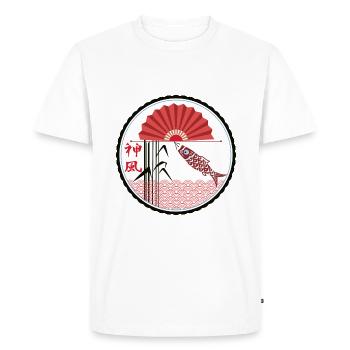 Emblème du Japon avec ventilateur, cerf-volant de poisson, roseau - T-shirt Premium bio Homme - blanc - Devant - Nico (187cm)