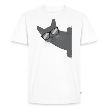 Chat avec lunettes de soleil Drôle de chaton Cadeau - T-shirt Premium bio Homme - blanc - Devant - Nico (187cm)