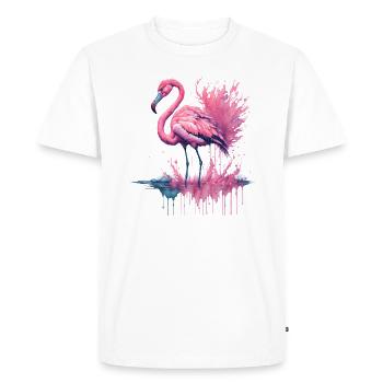 Aquarelle vibrante Flamant rose debout dans une eau - T-shirt Premium bio Homme - blanc - Devant - Nico (187cm)