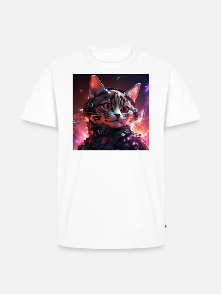 Cyberpunk Katze - Männer Premium Bio T-Shirt - Weiß