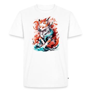 Waves of Fantasy: Elegant Japanese Kitsune Fox - Men's Premium Organic T-Shirt - white - Front - Nico (187cm)