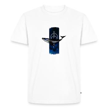Azure Leviathan: Blue Whale's Illuminated Gaze - Men's Premium Organic T-Shirt - white - Front - Nico (187cm)