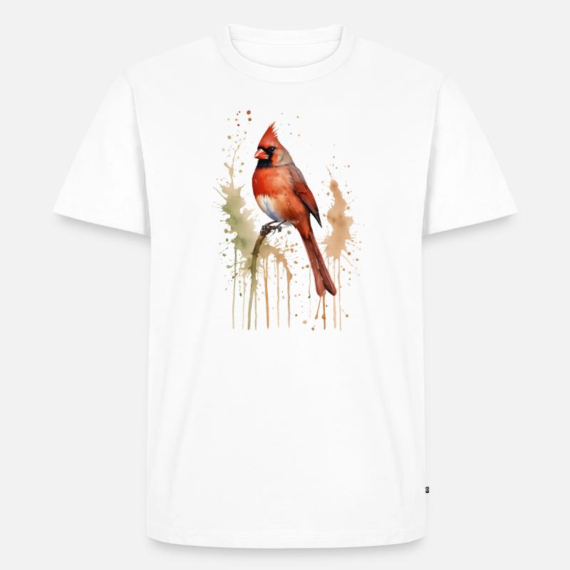 Nördlicher Kardinal Aquarell - Lebendiger Vogel - Männer Premium Bio T-Shirt - Weiß