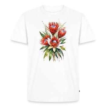 Fleurs de Protea Art de l’aquarelle | Botanique élégant - T-shirt Premium bio Homme - blanc - Devant - Nico (187cm)