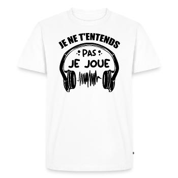 Je Ne T'entends Pas Je Joue - T-shirt Premium bio Homme - blanc - Devant - Nico (187cm)
