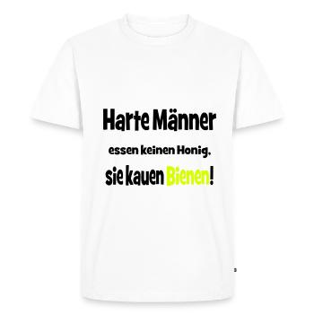 Hard men do not eat honey, they chew bees! - Men's Premium Organic T-Shirt - white - Front - Nico (187cm)
