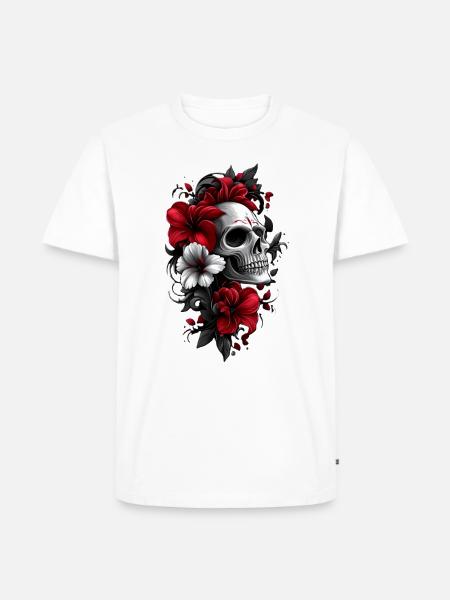 Skull with flowers - Men's Premium Organic T-Shirt - white