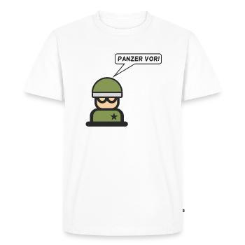 Des chars devant! Commandant - T-shirt Premium bio Homme - blanc - Devant - Nico (187cm)