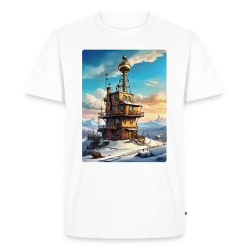 Paysage d’hiver steampunk avec tour radio 1.4 - T-shirt Premium bio Homme - blanc - Devant - Nico (187cm)