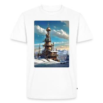 Paysage d’hiver steampunk avec tour radio 1.17 - T-shirt Premium bio Homme - blanc - Devant - Nico (187cm)