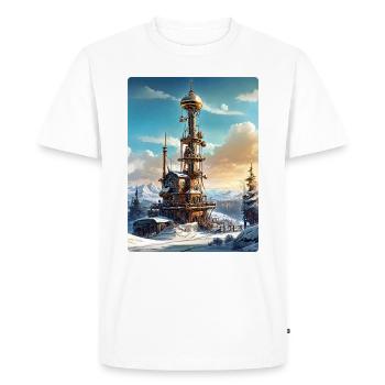 Paysage d’hiver steampunk avec tour radio 1.19 - T-shirt Premium bio Homme - blanc - Devant - Nico (187cm)