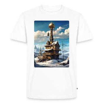 Paysage d’hiver steampunk avec tour radio 1.1 - T-shirt Premium bio Homme - blanc - Devant - Nico (187cm)
