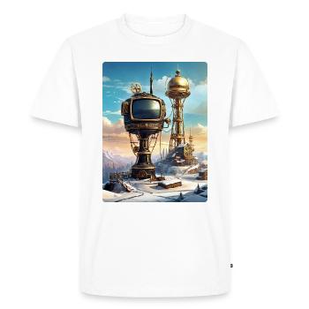 Paysage d’hiver steampunk avec tour radio 1.5 - T-shirt Premium bio Homme - blanc - Devant - Nico (187cm)