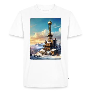 Paysage d’hiver steampunk avec tour radio 1.9 - T-shirt Premium bio Homme - blanc - Devant - Nico (187cm)