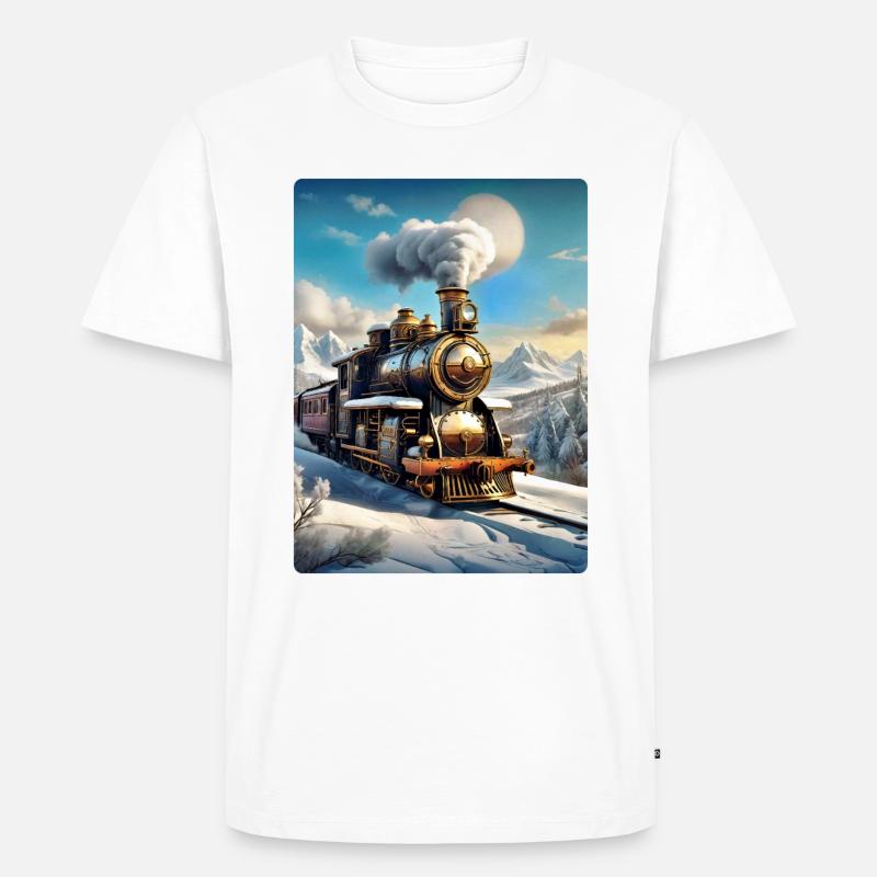 Steampunk Winterlandschaft Dampflok 1.7 - Männer Premium Bio T-Shirt - Weiß