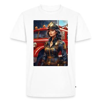 Femme pompier steampunk 1.5 - T-shirt Premium bio Homme - blanc - Devant - Nico (187cm)