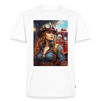 Femme pompier steampunk 1.8 - T-shirt Premium bio Homme - blanc - Devant - Nico (187cm)