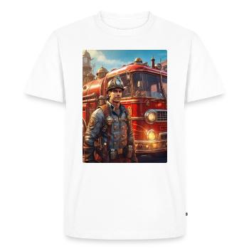 Homme pompier steampunk 1.40 - T-shirt Premium bio Homme - blanc - Devant - Nico (187cm)
