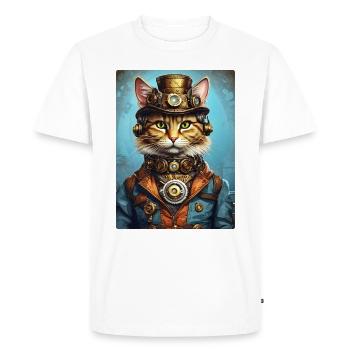 Steampunk Cat 1.6 - Men's Premium Organic T-Shirt - white - Front - Nico (187cm)