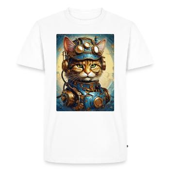 Steampunk Cat 1.7 - Men's Premium Organic T-Shirt - white - Front - Nico (187cm)