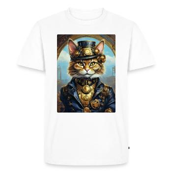 Steampunk Cat 1.11 - Men's Premium Organic T-Shirt - white - Front - Nico (187cm)